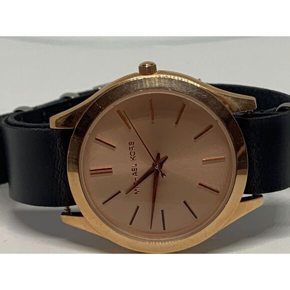 Michael Kors MK4301 Women Black Leather Analog Rose Gold Dial Wrist Watch GE181 - Picture 6 of 11
